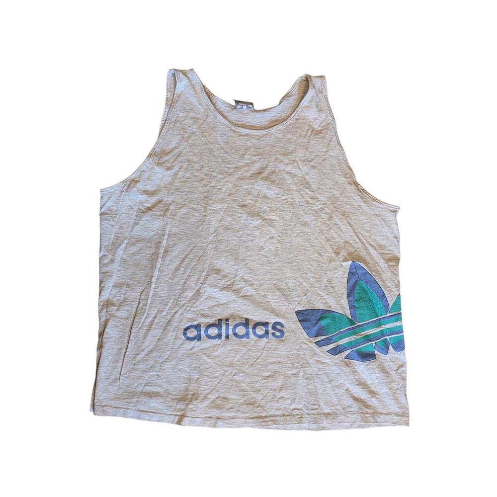 Vtg 80's 90's Adidas Heather Tank Top TRE FOIL Athletic Shirt USA L